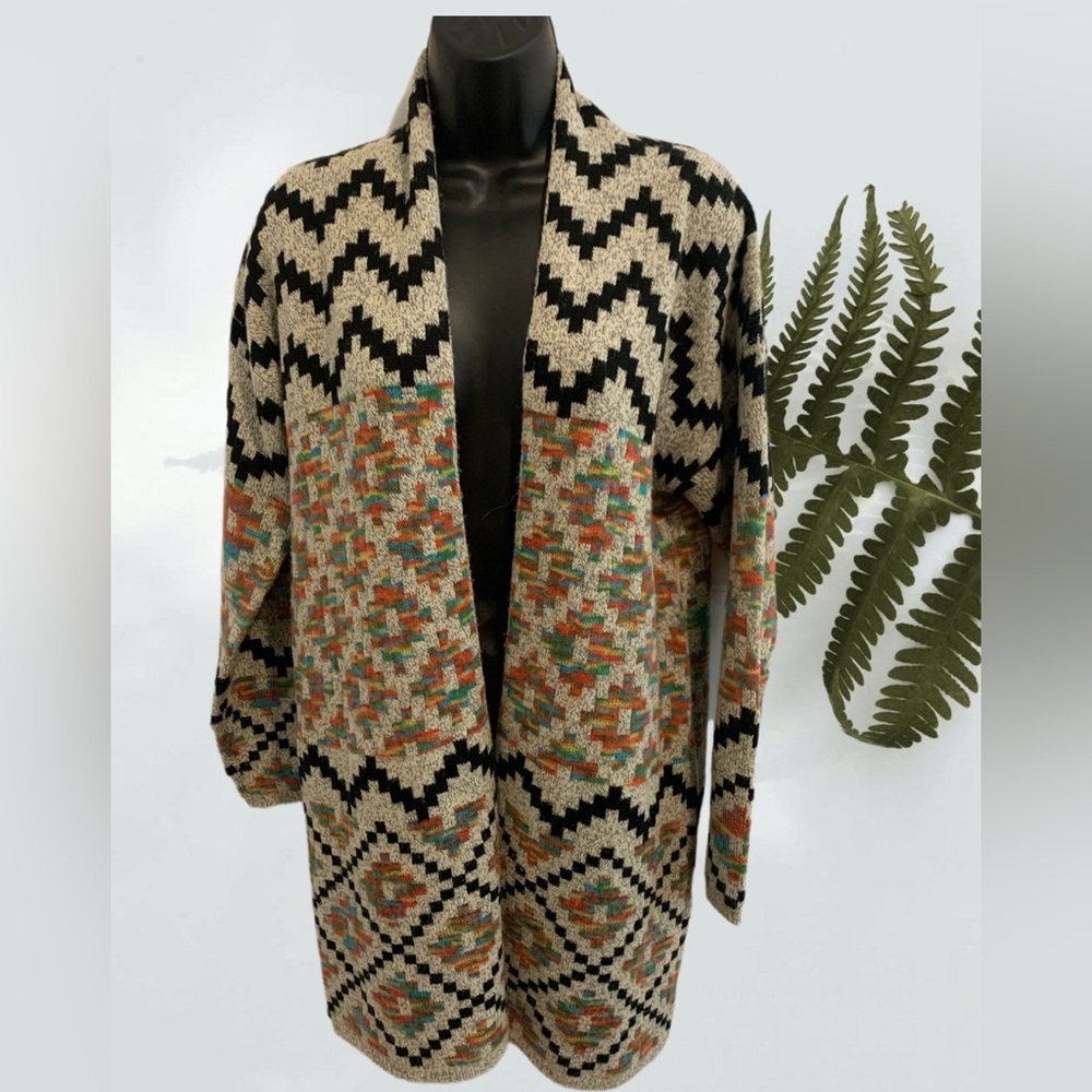 Debut Zigzag and Mosaic Cardigan - Black, Cream, Multicolor